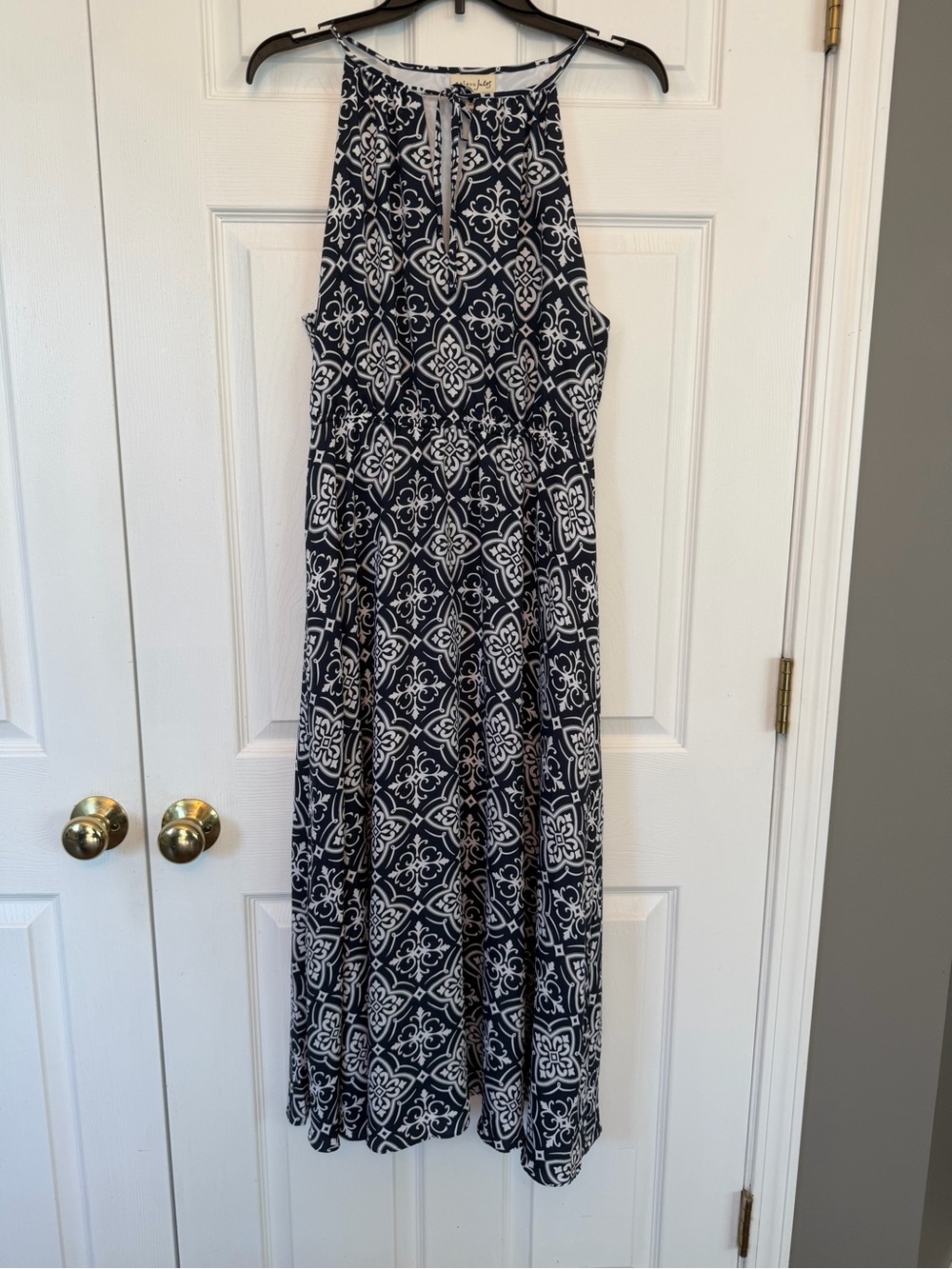 Maison Jules Navy and White Halter Maxi Dress. Size Large